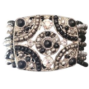 Black and Silver Beaded Stretch Bracelet